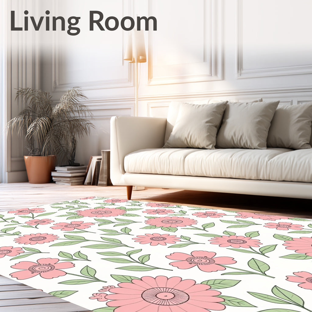 Whimsical Pink Floral Spring Garden Rug