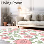 Whimsical Pink Floral Spring Garden Rug