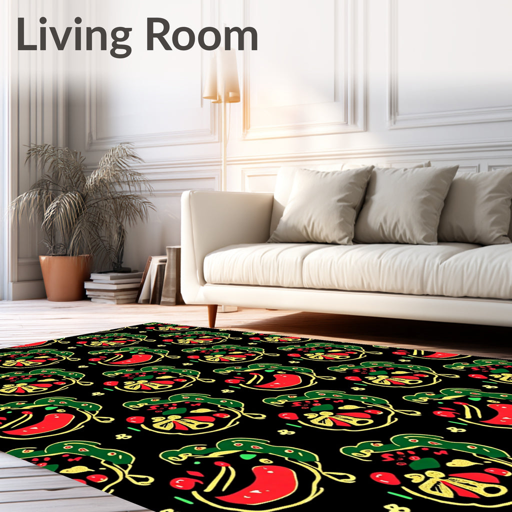 Whimsical Red Green Abstract Forms Rug