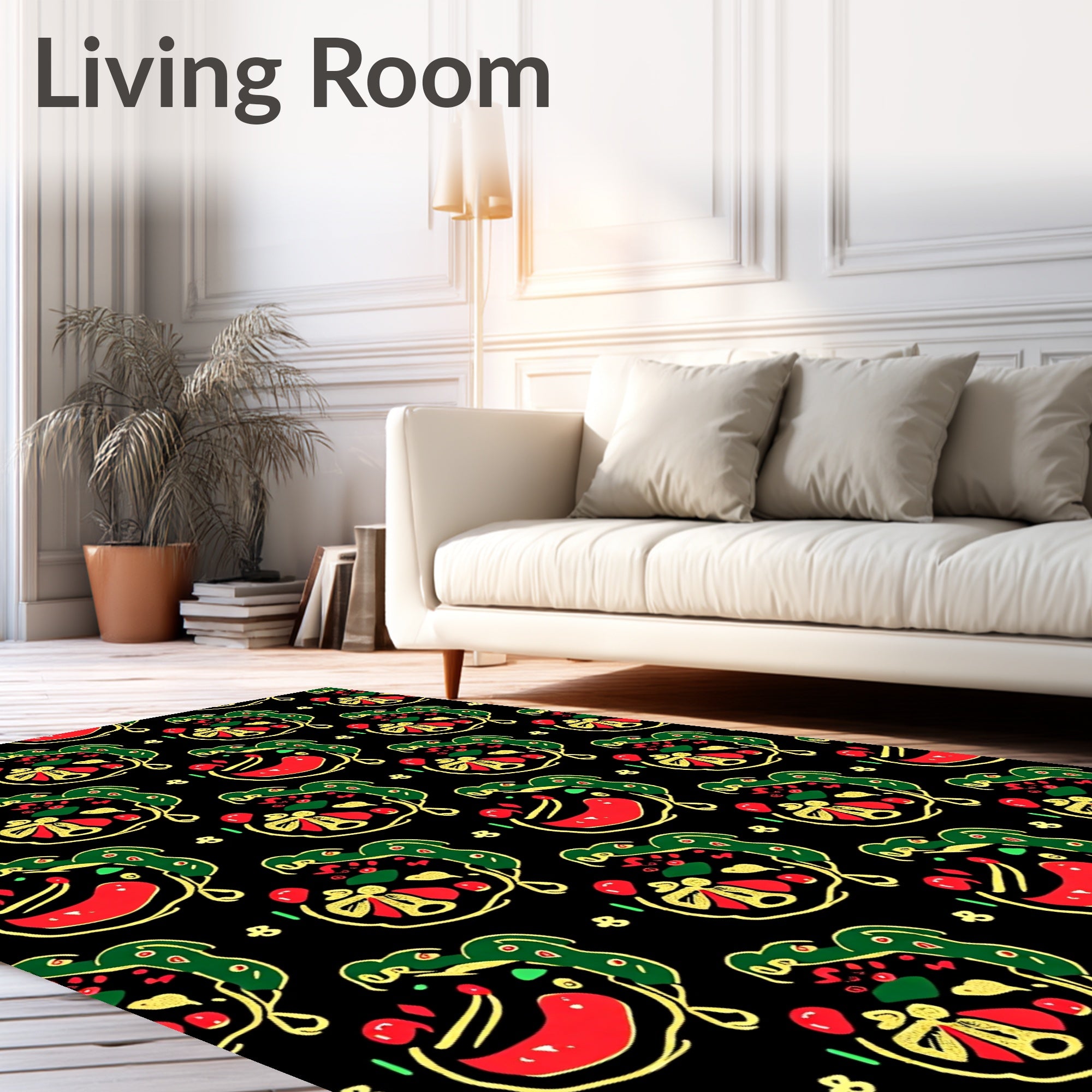 Whimsical Red Green Abstract Forms Rug