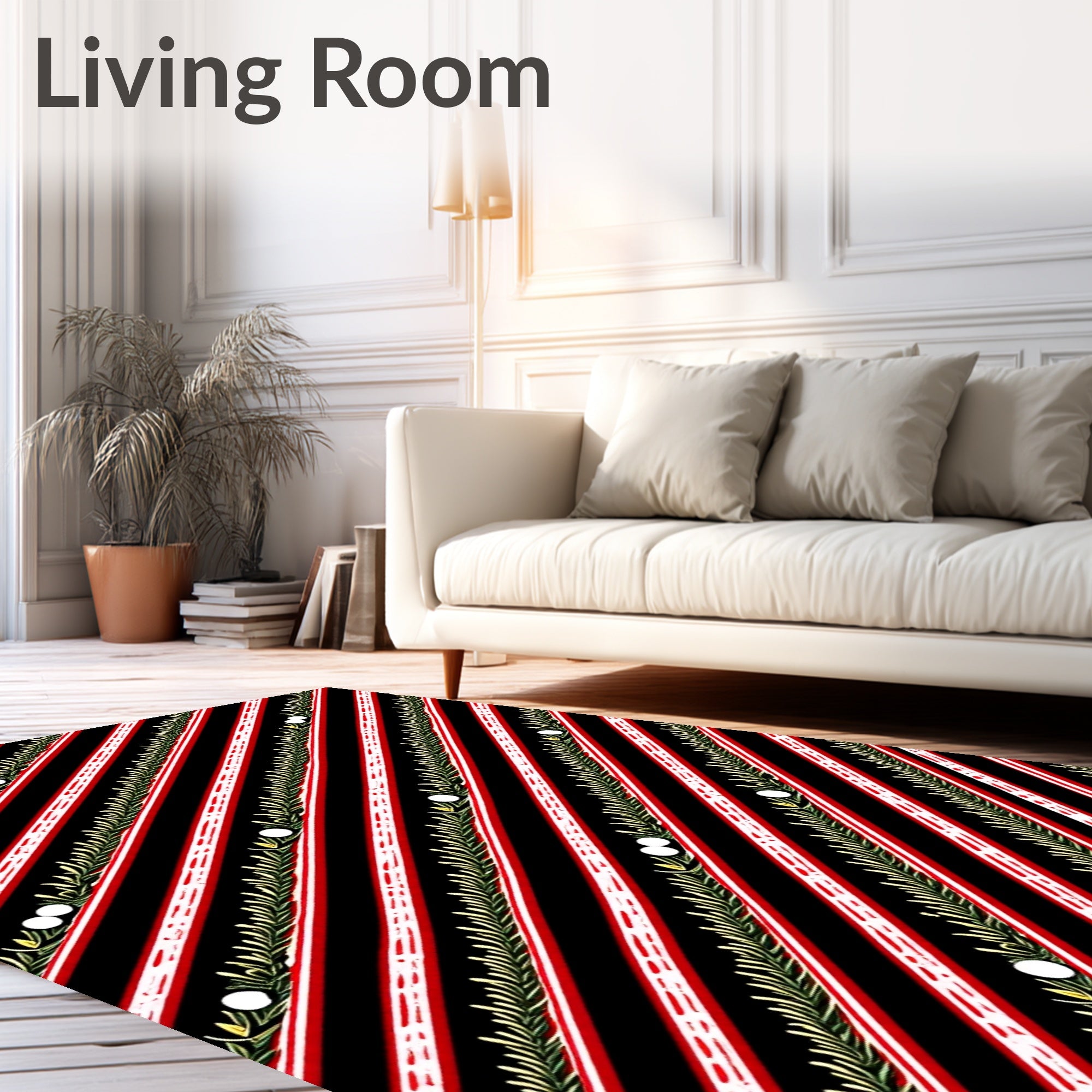 Diagonal Red White Striped Laurel Circles Rug