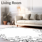 Whimsical Black White Floral Scrollwork Rug