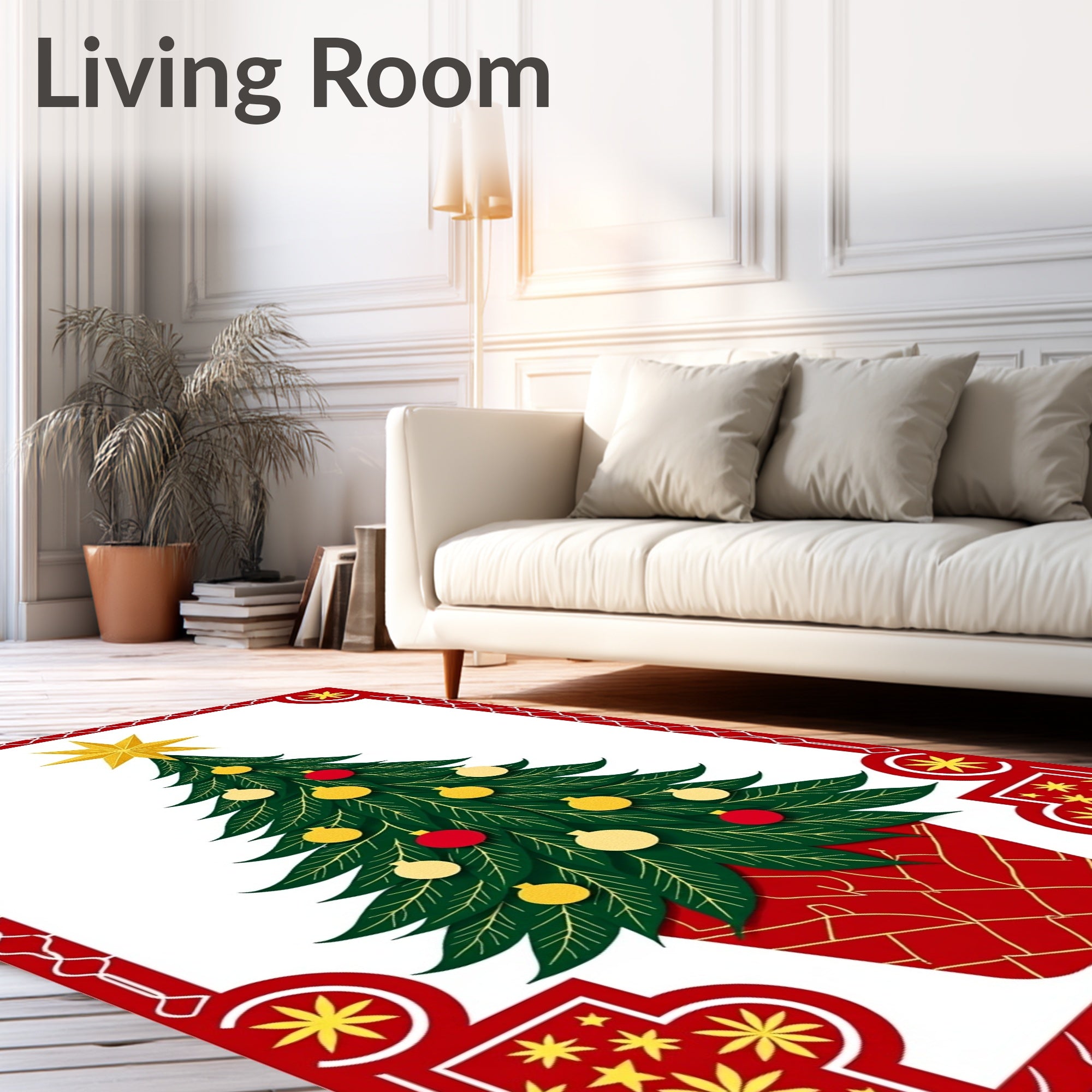 Festive Red and Gold Christmas Tree Rug