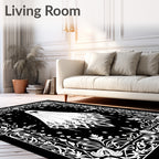 Spooky Ghost Black White Floral Frame Rug