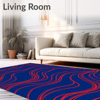 Deep Blue Red Wavy Lines Rug