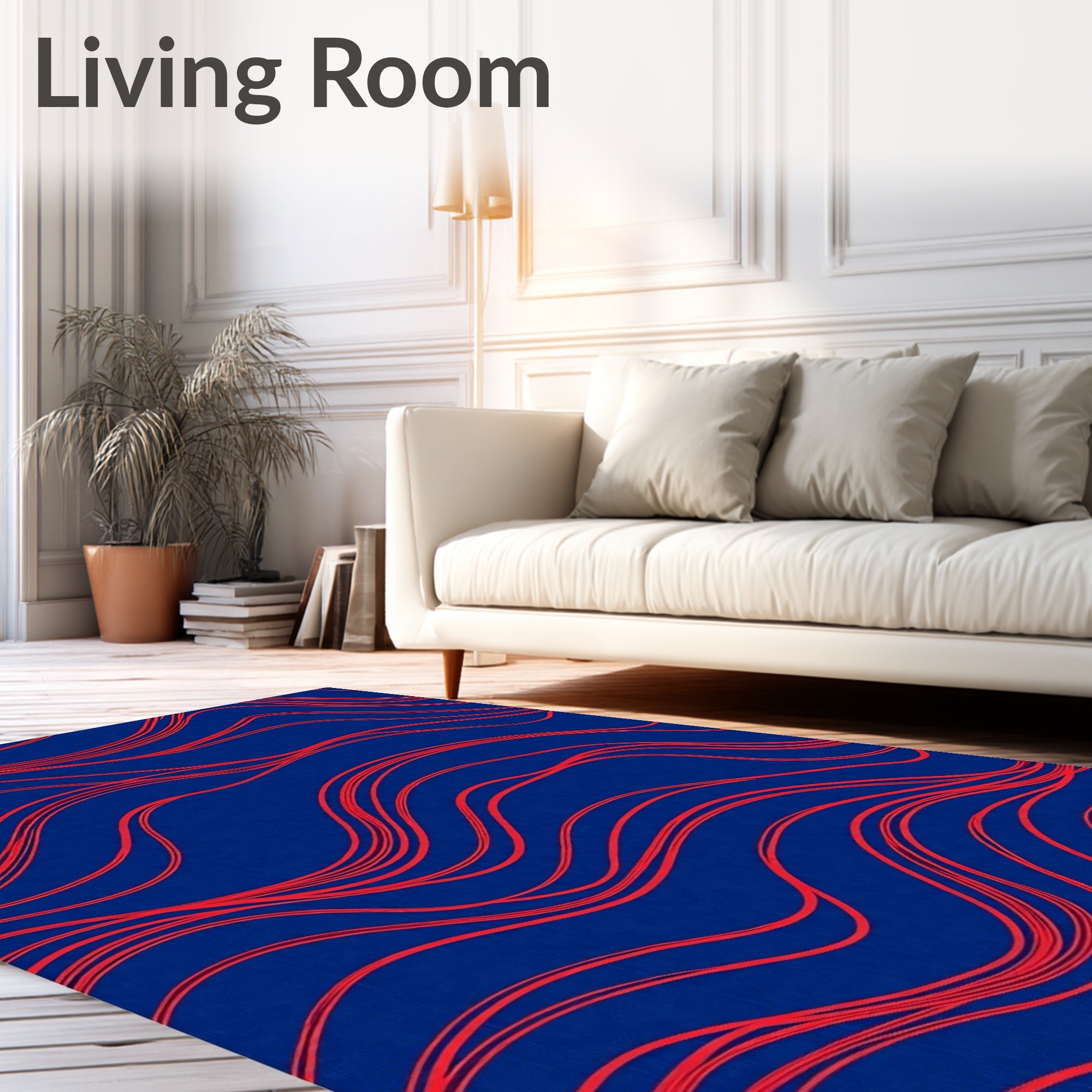 Deep Blue Red Wavy Lines Rug