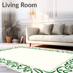 Elegant Emerald Art Nouveau Border Rug