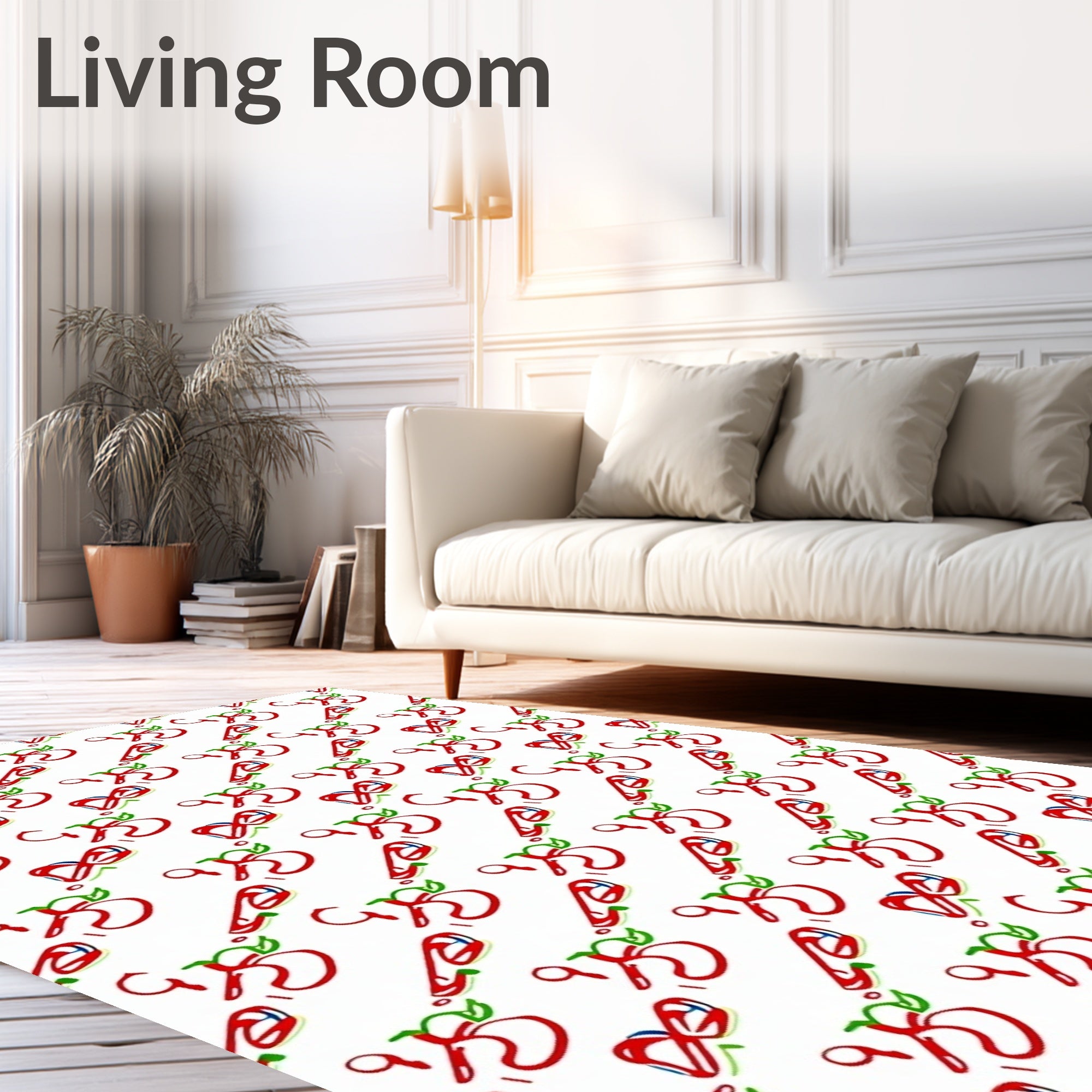 Red Green Playful Strokes Abstract Rug
