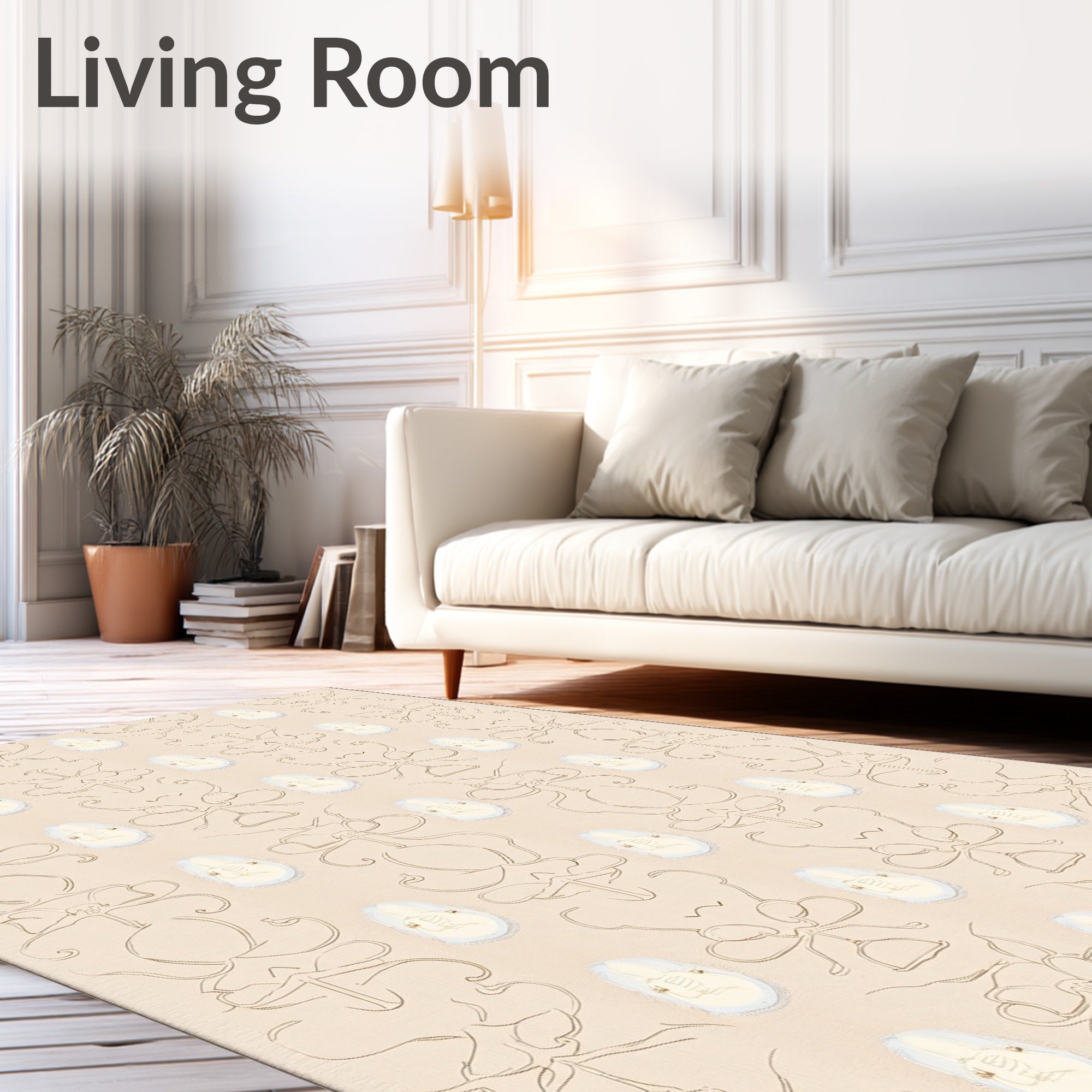 Cream and Gold Rococo Floral Rug
