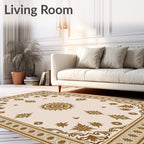 Antique Gold Floral Medallion Cream Rug