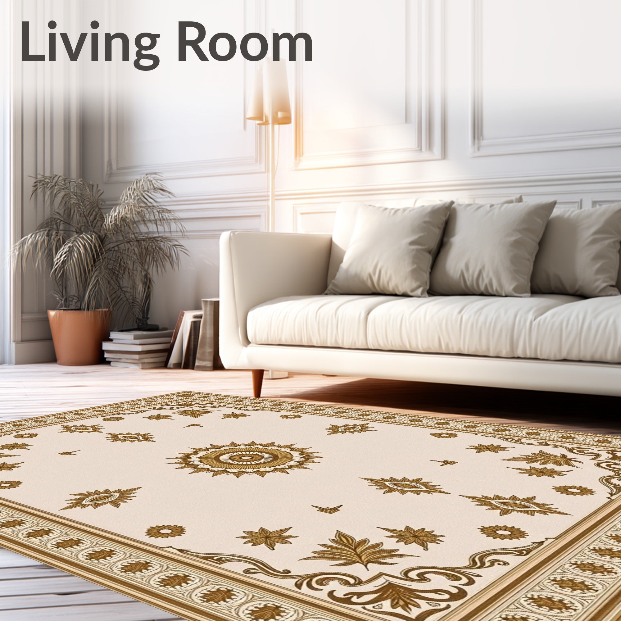 Antique Gold Floral Medallion Cream Rug