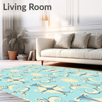 Aqua Beige Floral Scroll Arrangement Rug