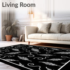 Black White Feather Swirls Collage Rug