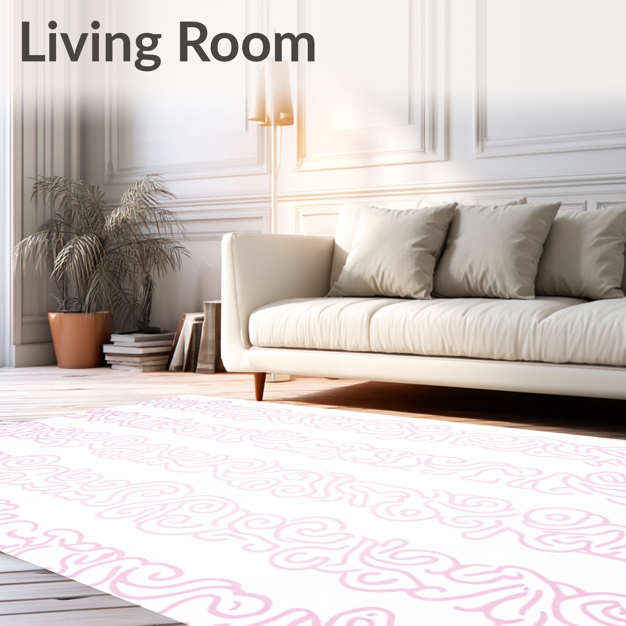 Dainty Pink Scrollwork Vertical Stripe Rug