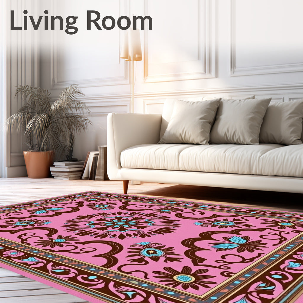 Pink Floral Medallion Brown Blue Accent Rug