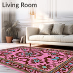 Pink Floral Medallion Brown Blue Accent Rug
