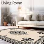 Elegant Black and Cream Damask Rug