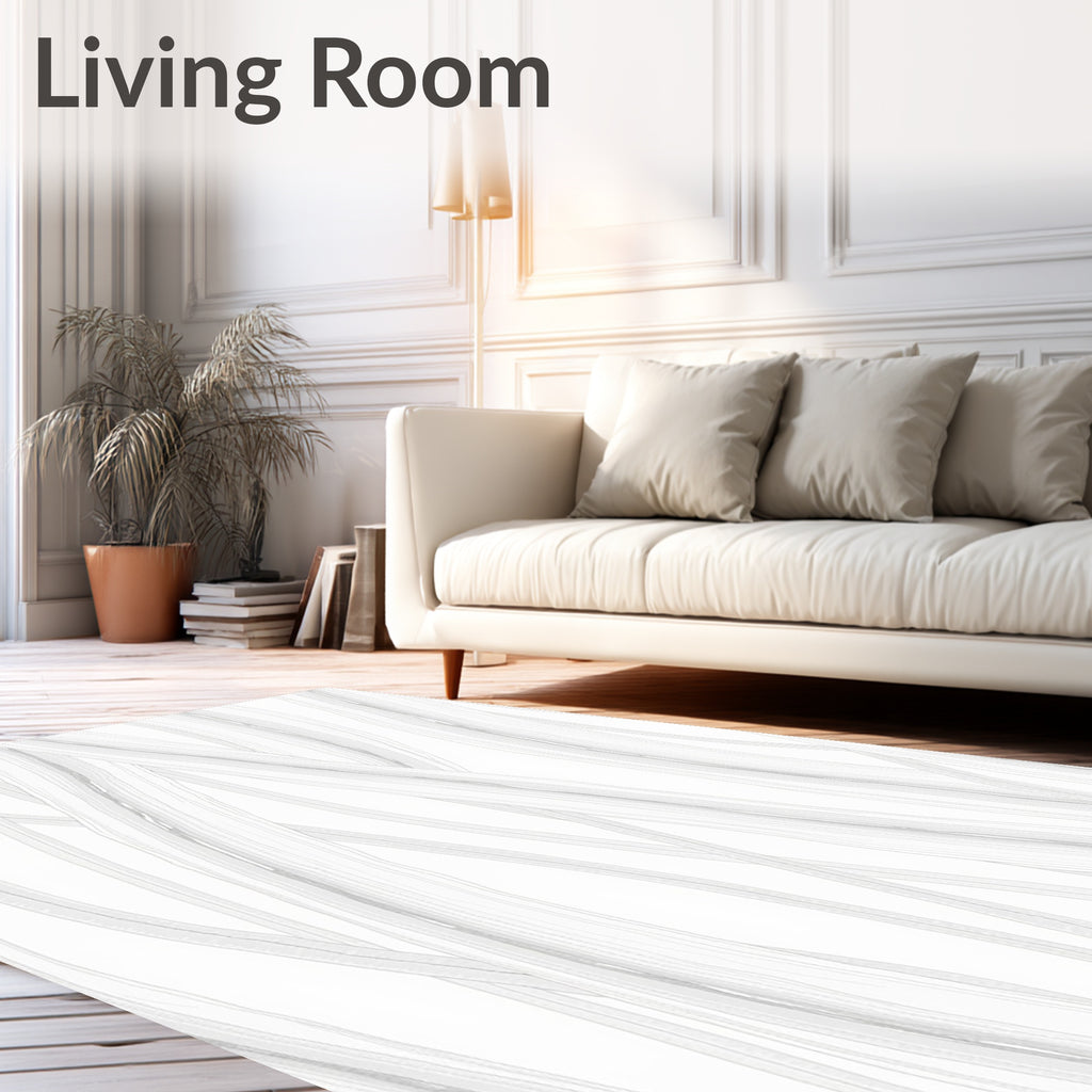 White Abstract Bamboo Grove Rug