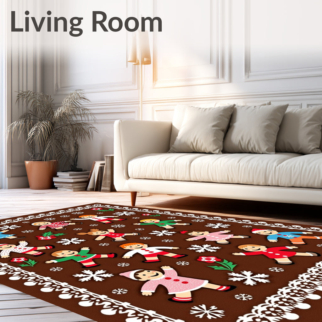 Festive Gingerbread Figures Snowy Scene Rug