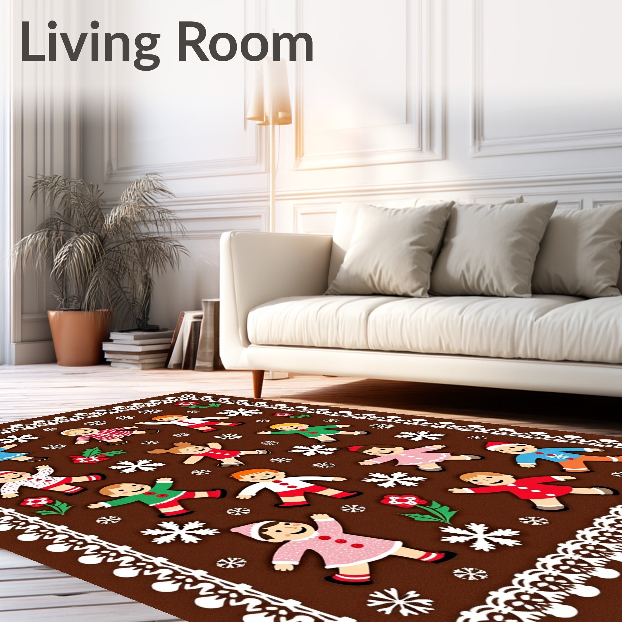 Festive Gingerbread Figures Snowy Scene Rug