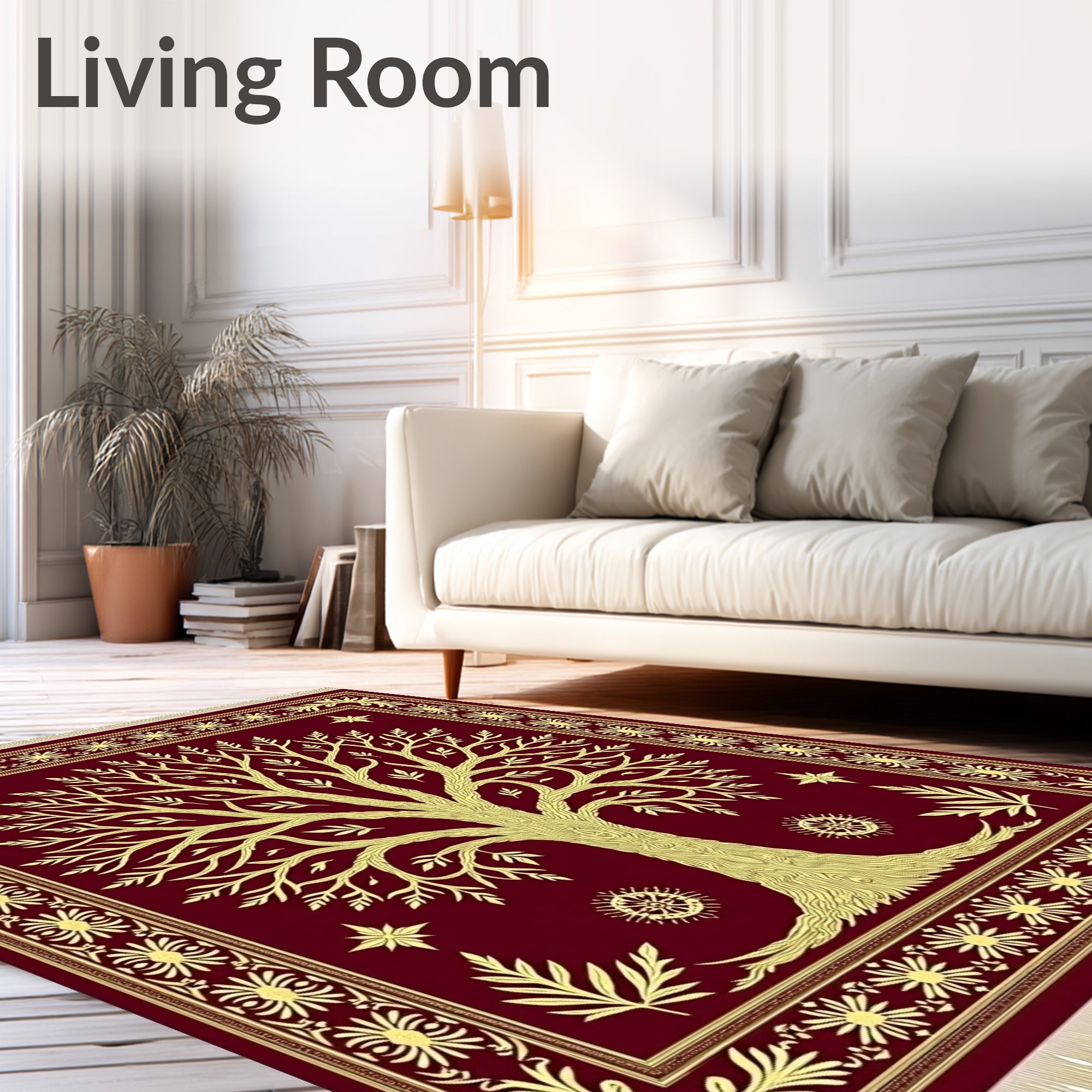 Golden Tree of Life Burgundy Rug