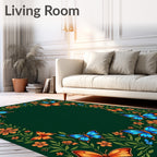 Emerald Green Butterfly Floral Wreath Rug