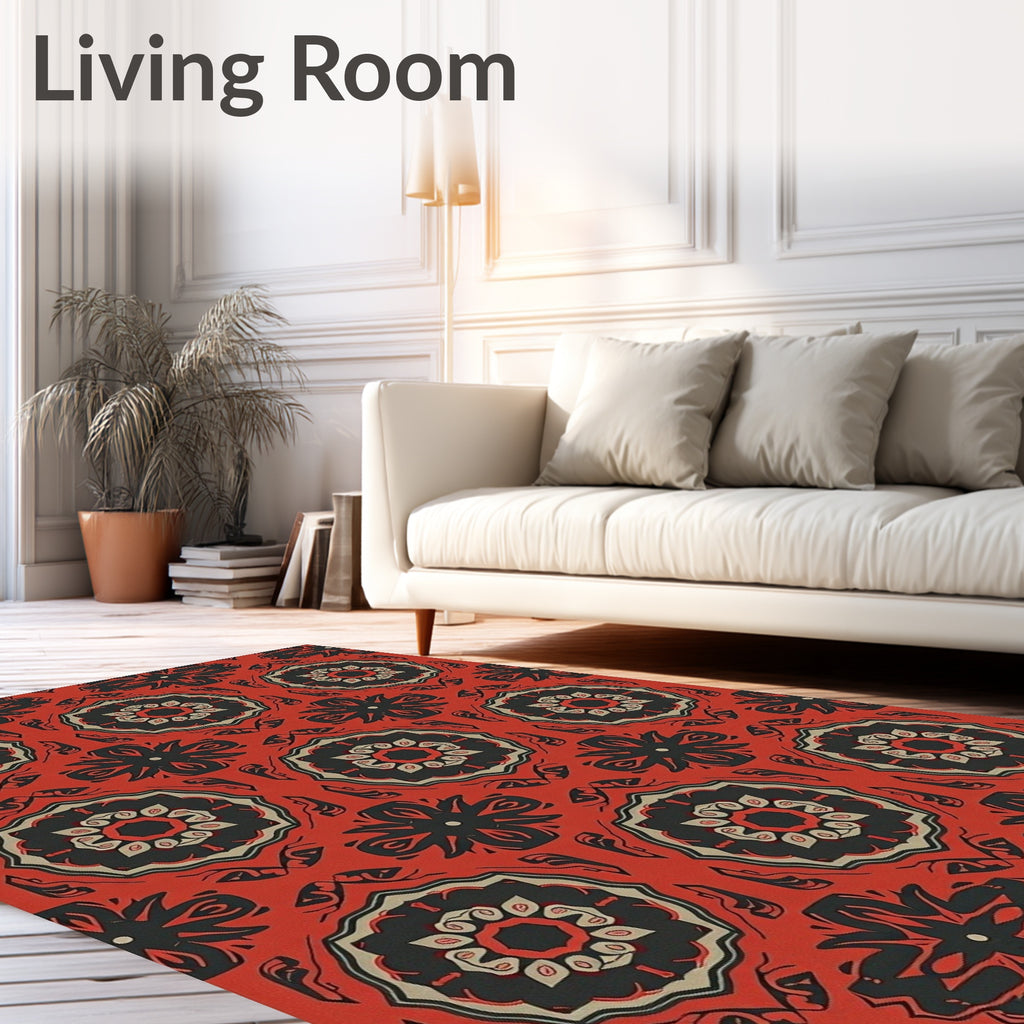 Crimson Red Geometric Medallion Rug