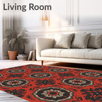 Crimson Red Geometric Medallion Rug