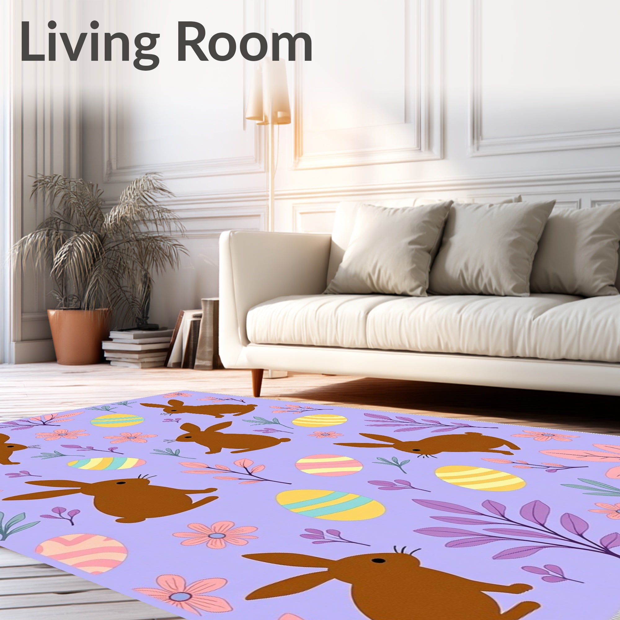 Brown Bunny Easter Egg Meadow Rug