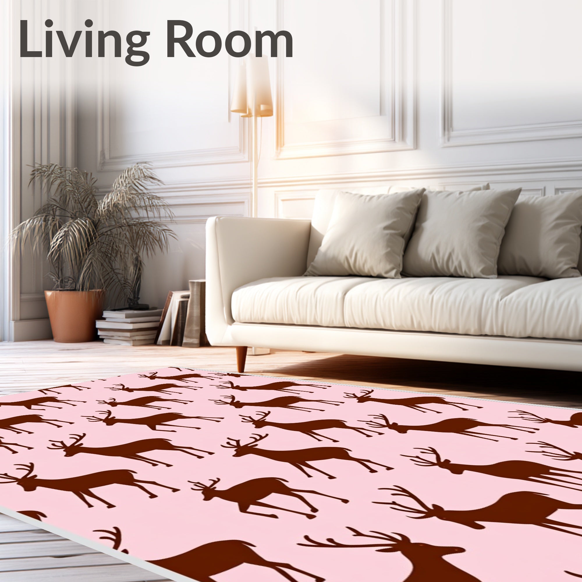 Brown Deer Silhouette Pink Background Rug