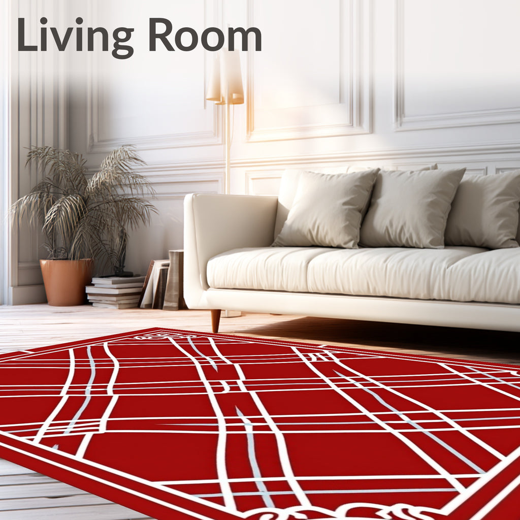 Bold Red White Intersecting Lines Rug