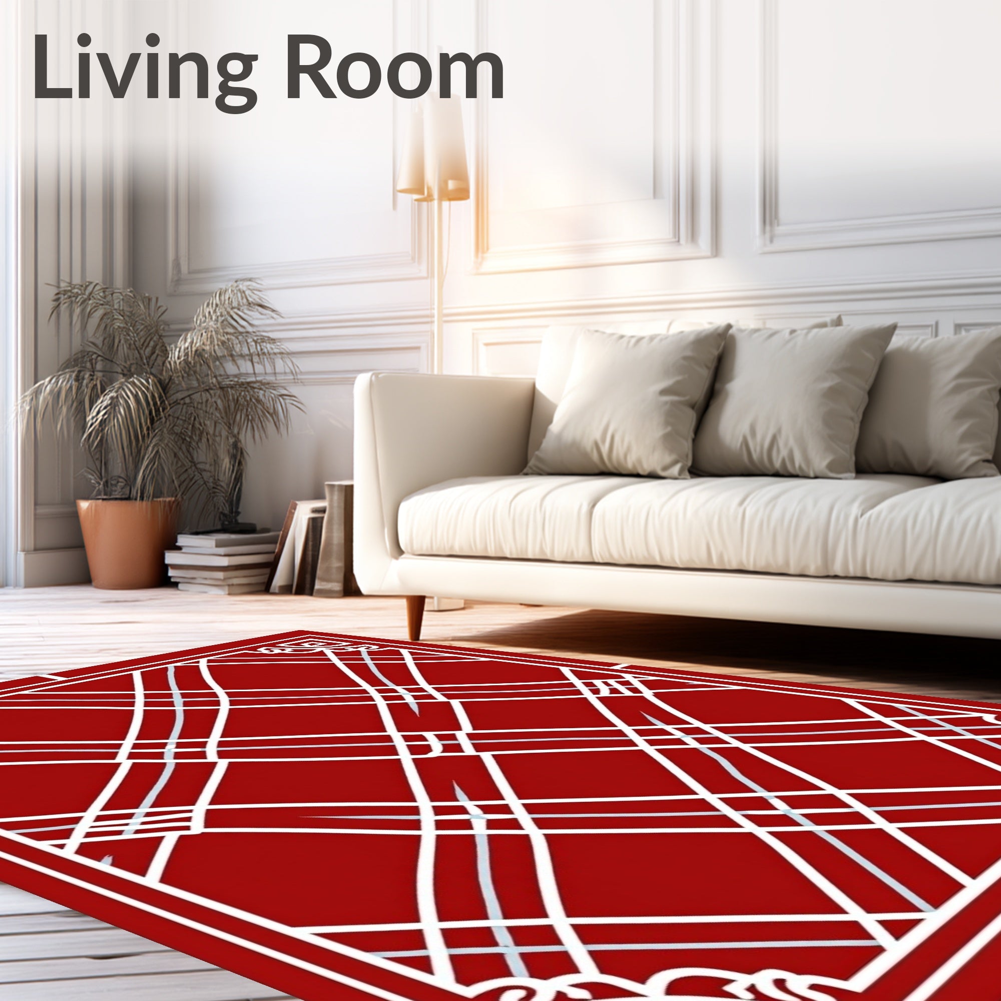 Bold Red White Intersecting Lines Rug