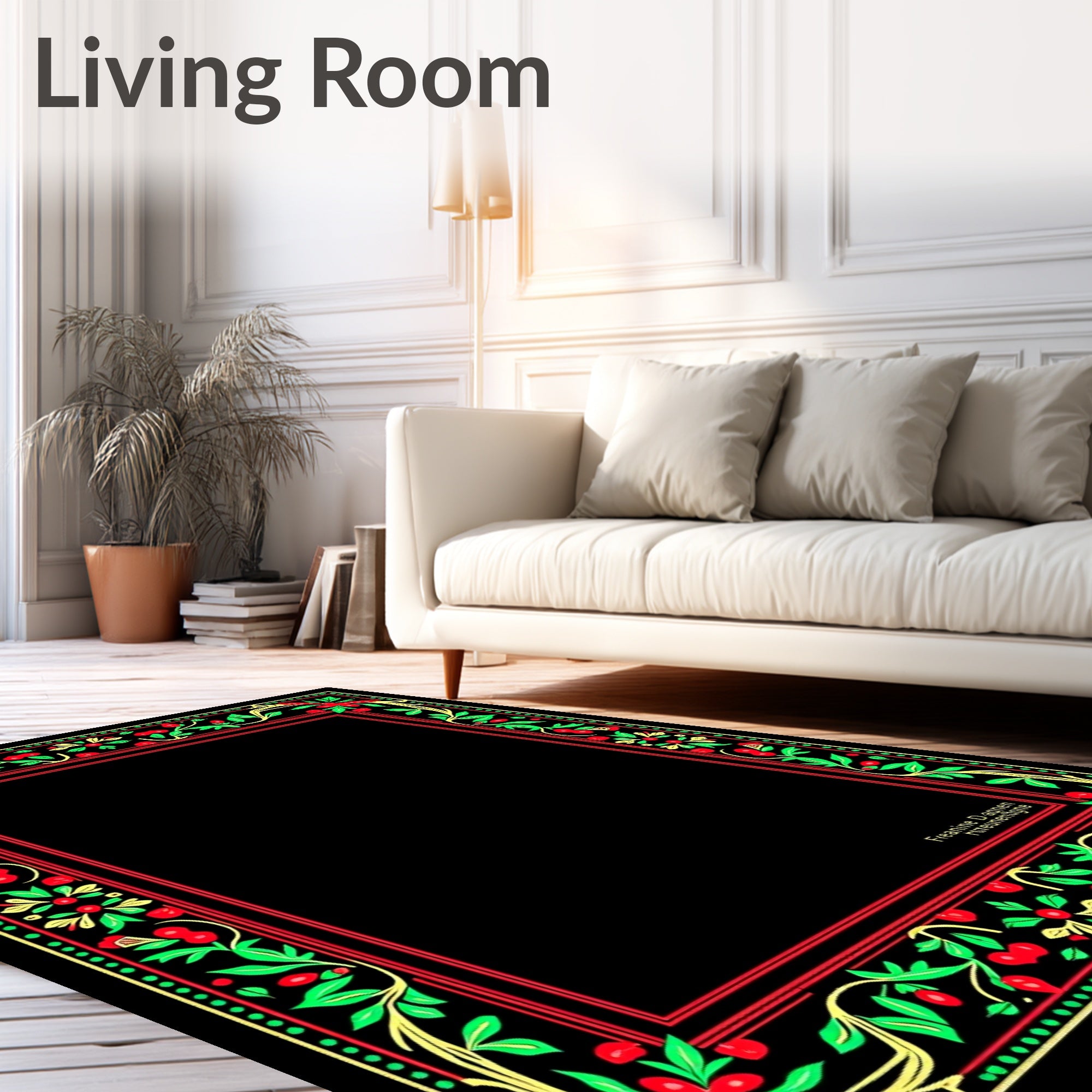 Crimson Green Cherry Blossom Frame Art Rug
