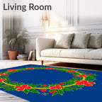 Red Flower Leaf Garland Round Rug