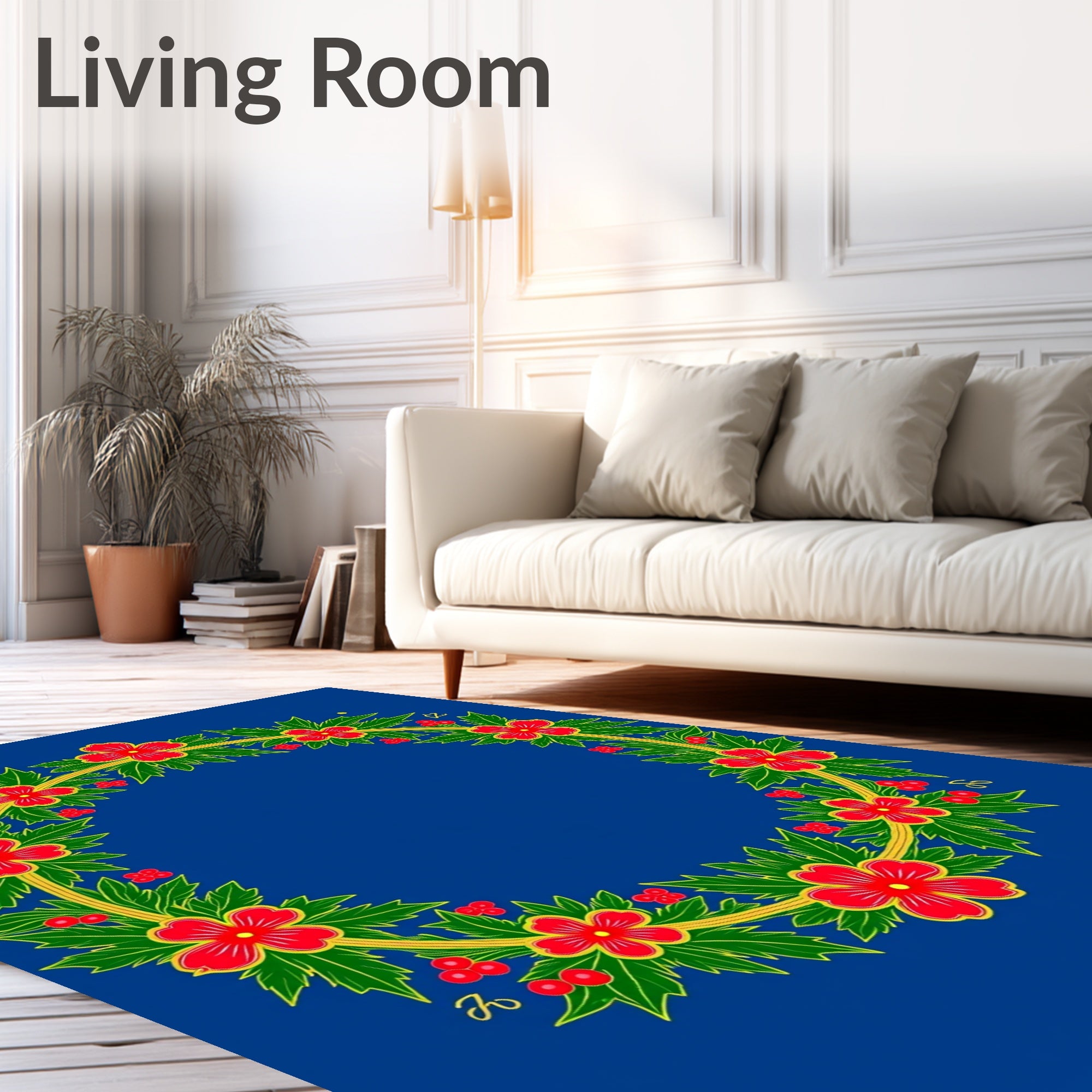 Red Flower Leaf Garland Round Rug