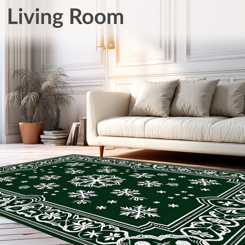 Green Snowflake Mandala Border Rug