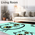 Whimsical Teal Cat Faces Rug