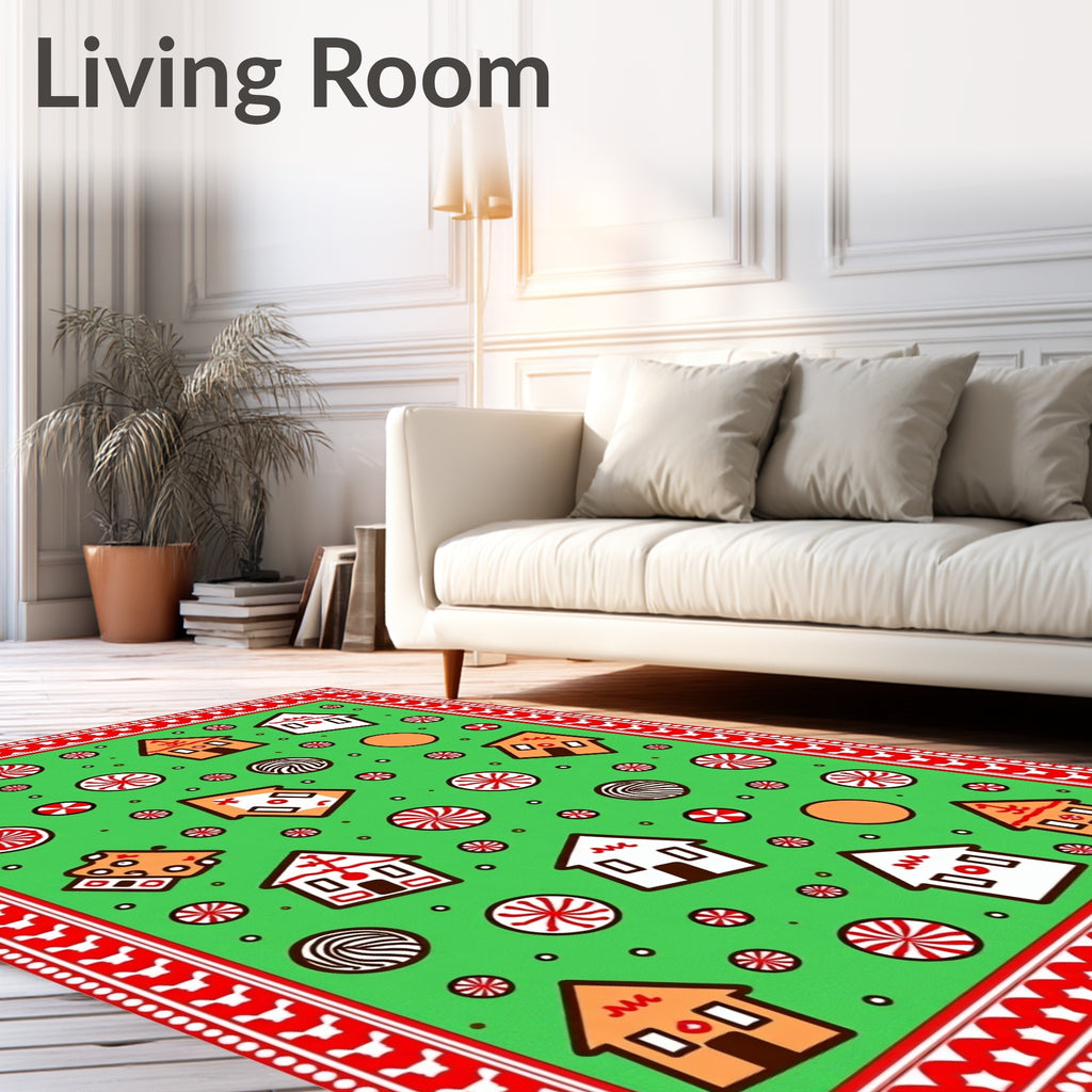 Gingerbread Houses Candy Festive Red Rug