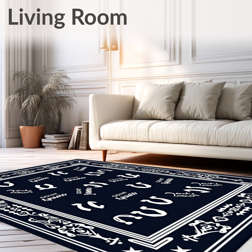 Navy Blue Horseshoe Medallion Border Rug
