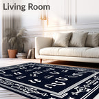 Navy Blue Horseshoe Medallion Border Rug