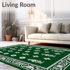 Classic Green White Floral Medallion Rug
