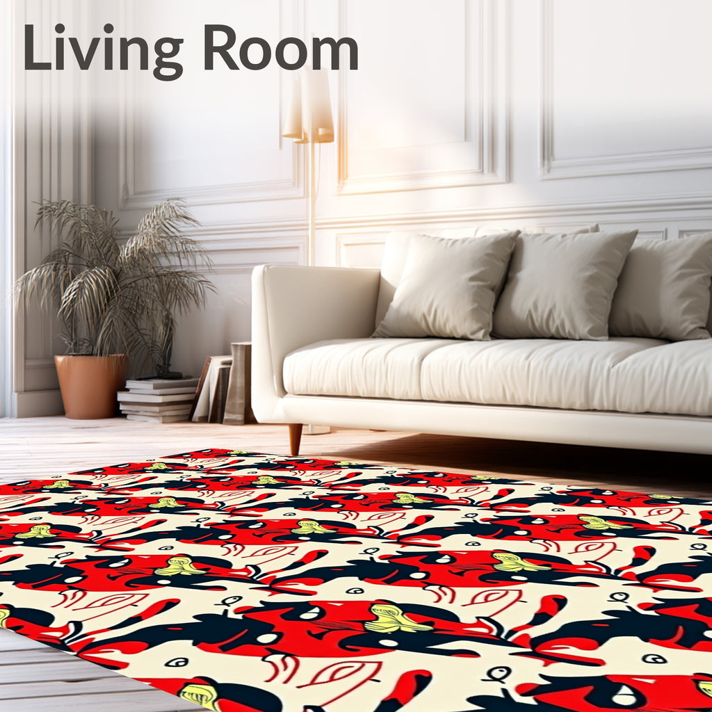 Bold Red Black Yellow Abstract Forms Rug