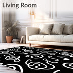 Black White Musical Notes Swirl Rug