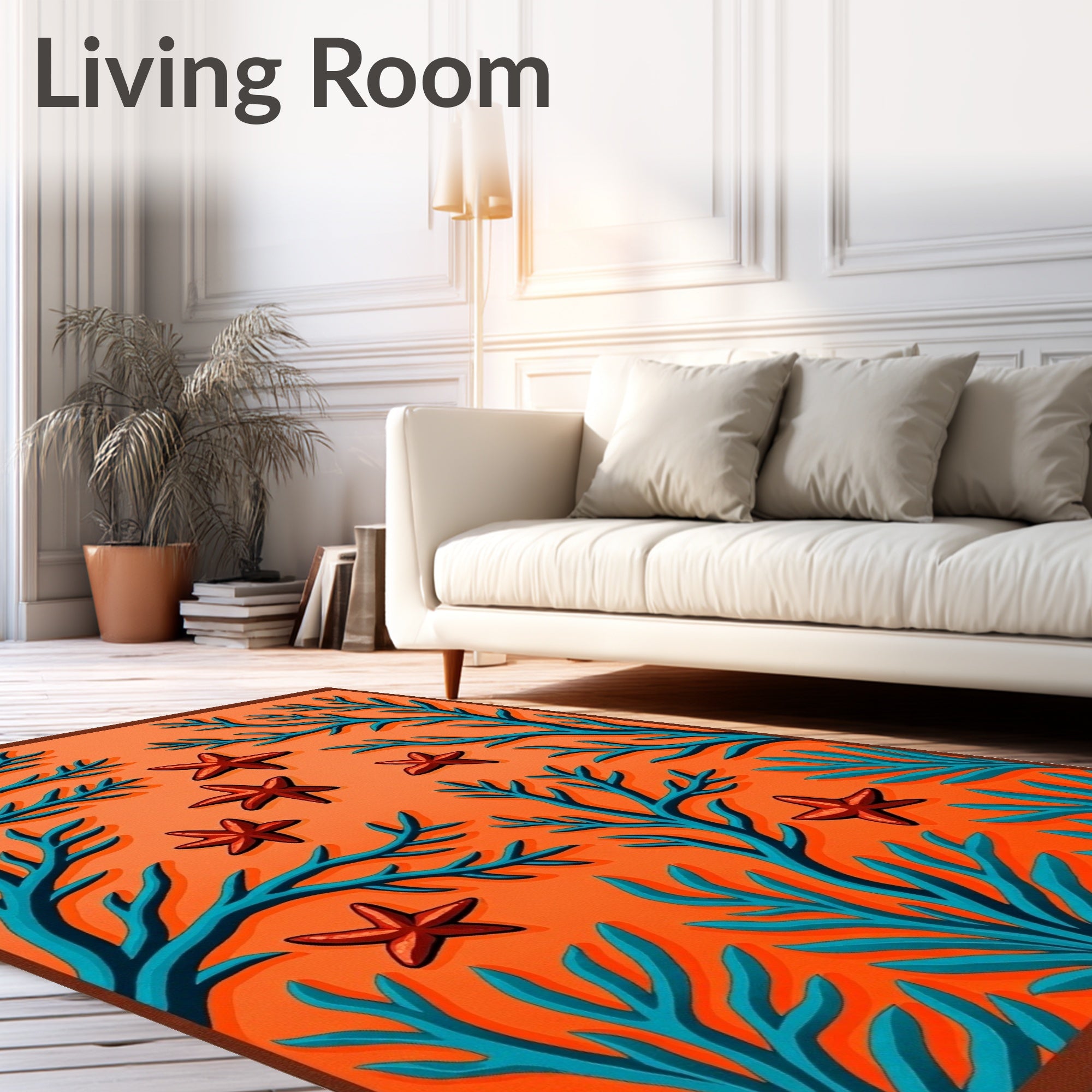 Coral Starfish Orange Blue Seabed Rug