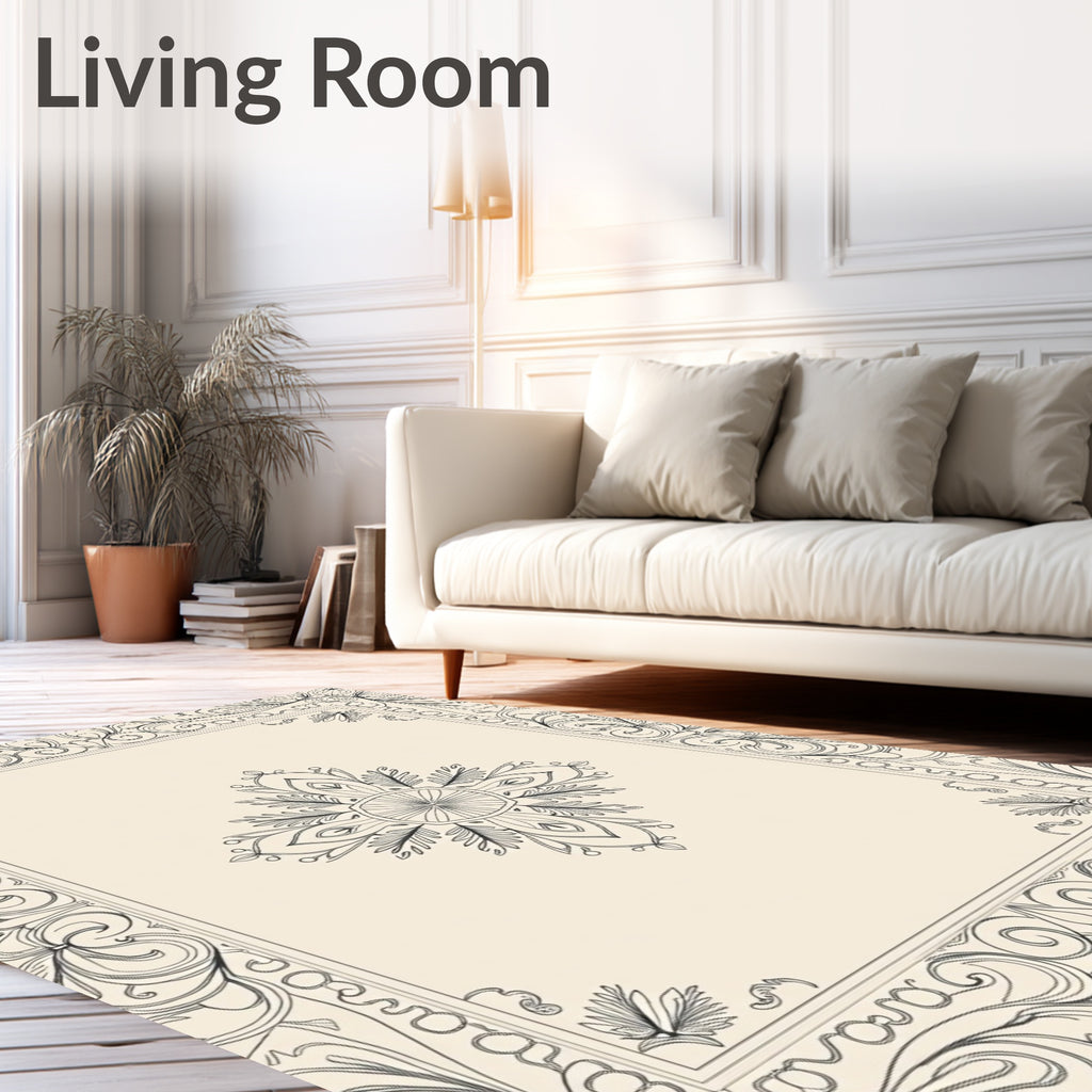 Ornate Ivory Floral Border Medallion Rug