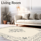 Ornate Ivory Floral Border Medallion Rug