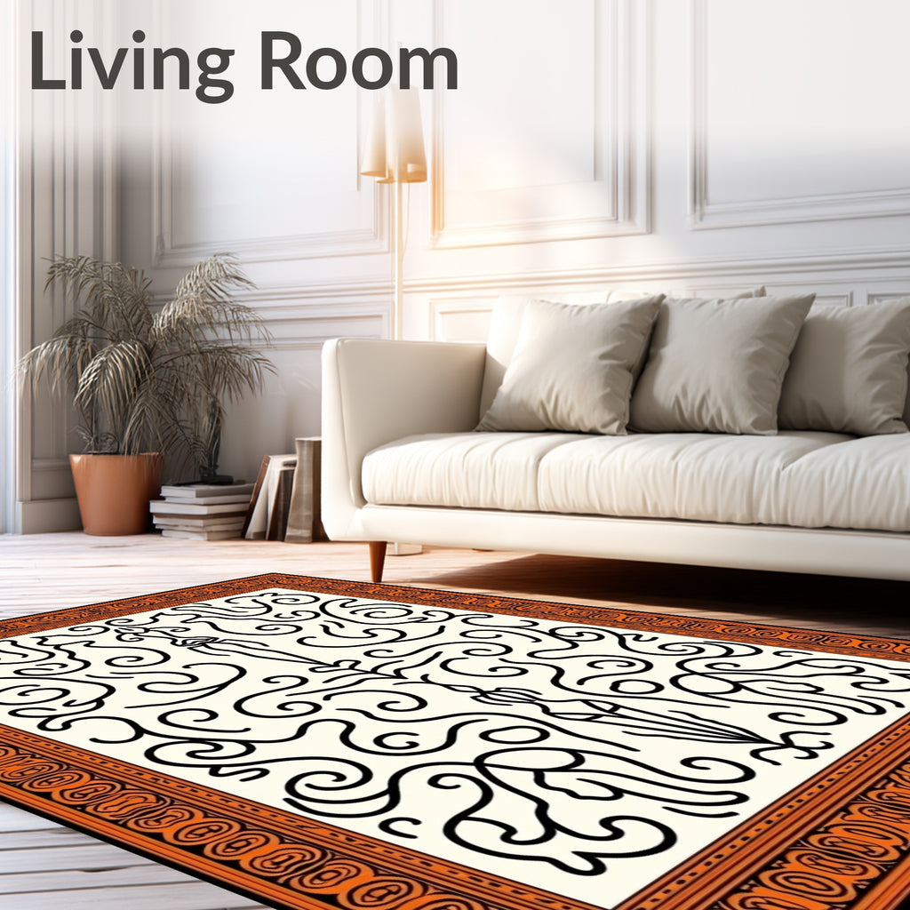 Orange Ivory Art Nouveau Swirl Rug