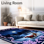 Winter Night Deer Sleigh Serene Landscape Rug