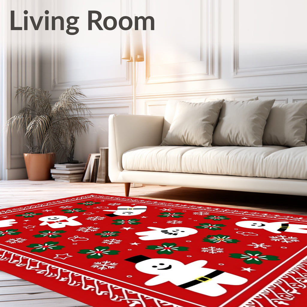 Cheery Snowman Gingerbread Holiday Red Rug