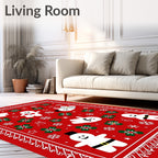 Cheery Snowman Gingerbread Holiday Red Rug